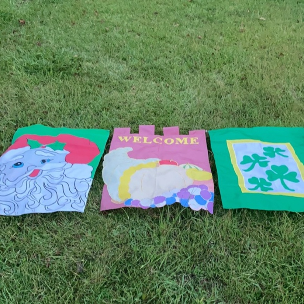 Seasonal bundle of 3 holiday yard flags banners